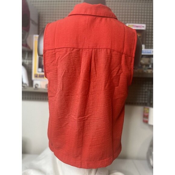 Monteau Women’s Red Sleeveless Button Up Tank Red XL NWT - Picture 4 of 4